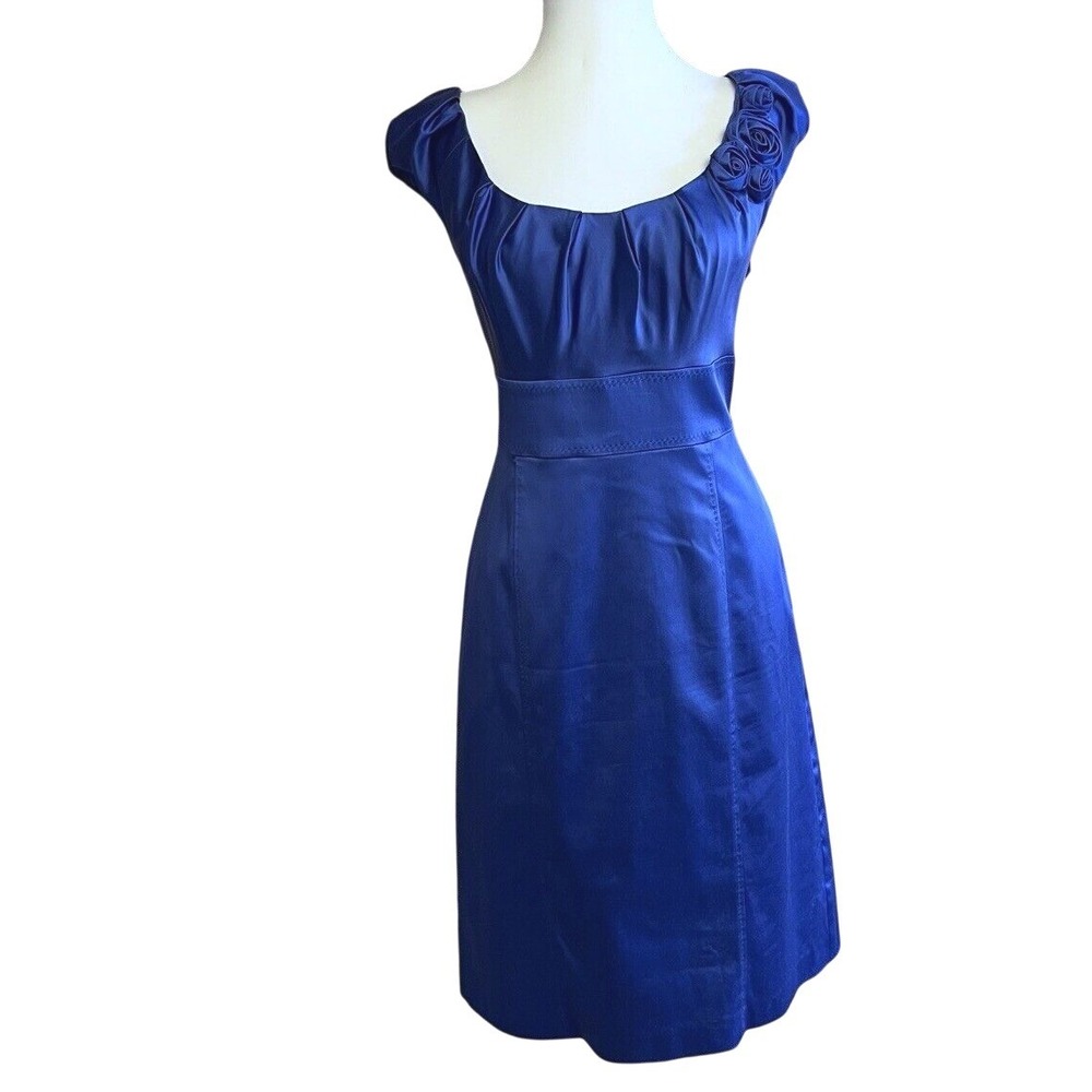 Beautiful Jones New York Dress Purplish Blue Satin Knee Length Size 10